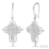 1/20 ctw Round Cut Diamond Cross Earrings in Sterling Silver